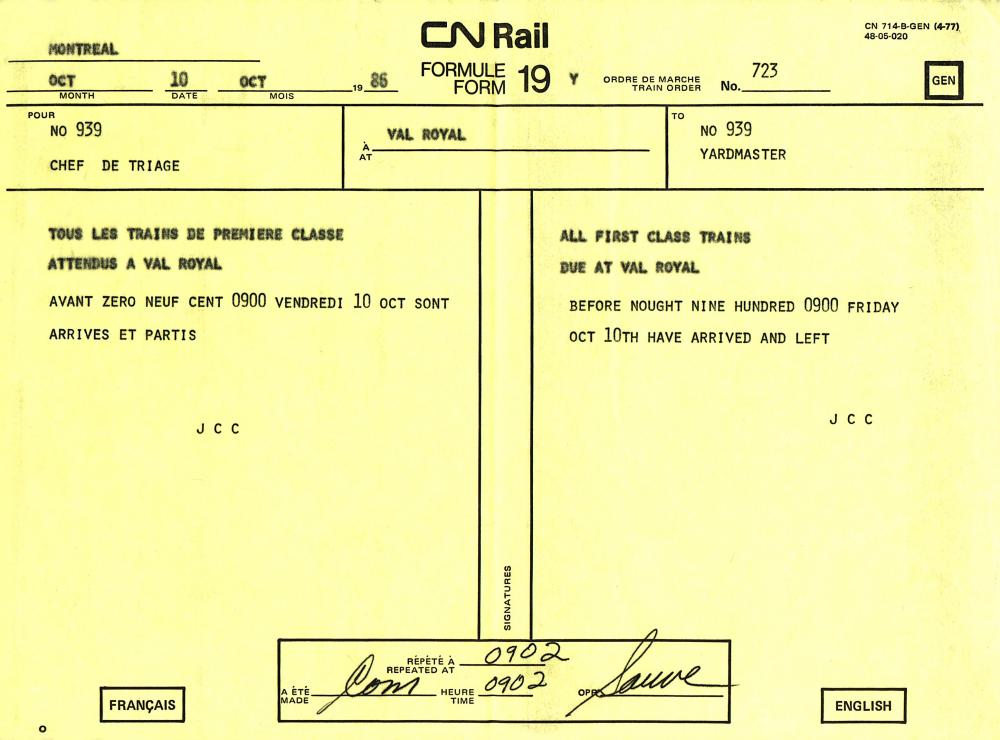 CN train order No. 723 (Val Royal, October 10, 1986).jpg